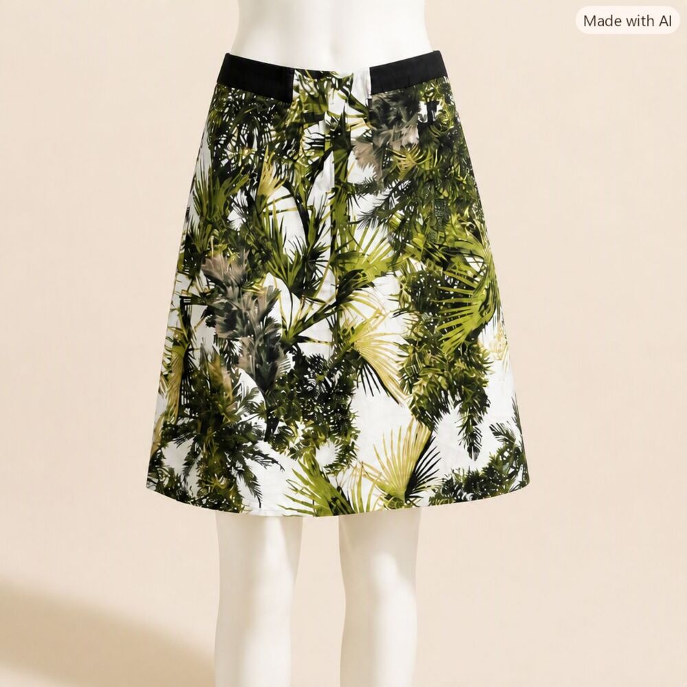 Worthington Palm‑Print Above‑Knee Skirt – Green & White – Size 10